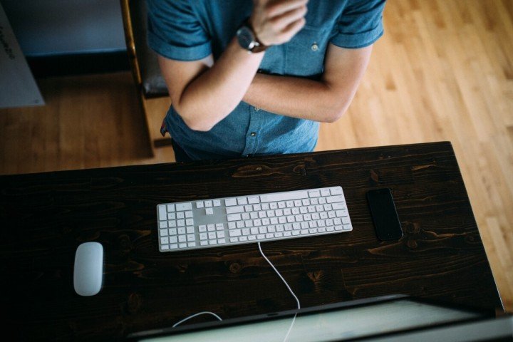 working at computer - view from above