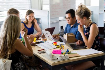 Workers in a meeting in an office