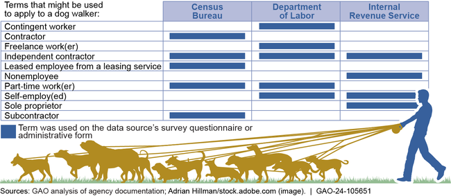 Selected Terms That May Be Applied to the Same Work (Dog Walker), by Federal Entity